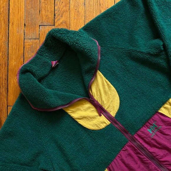 Vintage 90s Helly Hansen Men Green Color Block Sherpa Pile Fleece Jacket Size XL - Picture 3 of 7